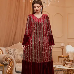 现代优雅的酒红色刺绣礼服晚礼服免费腰带/金色天鹅绒镀金阿拉伯伊斯兰礼服
