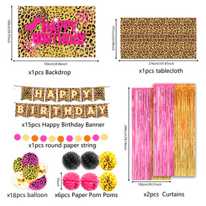 HLC Hot Party Land Gold Leopard Fournitures de fête d'anniversaire, Bannière guirlande léopard, Nappe, Ballons pour événement à thème animalier - Product Image 3