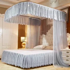 Hermosa princesa encaje dosel forma cuadrada interior decoración del hogar red doblada malla para cama tamaño King Queen <span class=keywords><strong>mosquitera</strong></span> moderna - Product Image 4