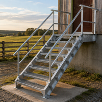 Escalier extérieur moderne et durable en acier à double poutre avec marches antidérapantes en grille, résistant au feu et imperméable, taille personnalisée pour villa