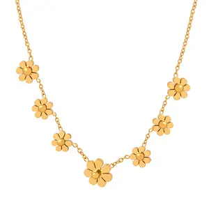 N0259 Fashion 18k Gold Plated Small Chrysanthemum Pendant Necklace Statement Stainless Steel Jewelry Necklace For Women