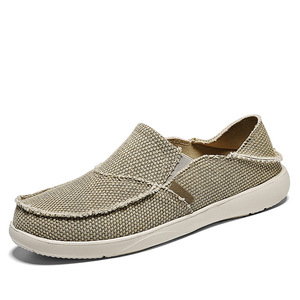 Zapatos sin cordones de lona tejida con borde deshilachado para hombre, con aberturas laterales elásticas, suela redondeada ligera, cómodos, informales, perfectos - Product Image 4