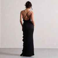 2025 Neues Etuikleid mit Rüschen V-Ausschnitt Seitenschlitz Maxikleid Damen Rückenfreies Spaghetti-Trägerkleid für Party und Abendveranstaltungen