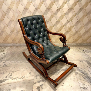 Sillón Reclinable de Cuero con Mechones, Silla de Comedor de Madera Maciza, Sillón Clásico para Salón, Ideal para Hotel, Villa u Hogar - Product Image 1