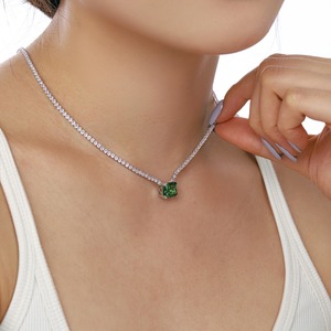Dylam Wholesale Cadenas De Plata 925 <strong>Silver</strong> Square Pendant <strong>Jewelry</strong> <strong>Emerald</strong> Necklace Tennis Cuban Chain Cross Necklaces For Women - Product Image 4