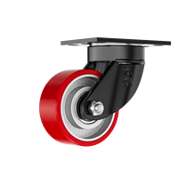 Roue pivotante en polyuréthane massif, 4, 5, 6, 8 pouces, couche extérieure en PU rouge, haute capacité de charge, montage sur plaque
