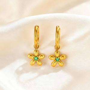Classic Gold Plated Zircon Pendant Earrings <strong>Jewelry</strong> Women Fashion Dangle Earrings Flower Charms Accessories TGES6596 - Product Image 4