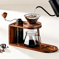 Organisateur de bar à café en bois d'acacia pour cafetière à filtre, filtre à café et moulin manuel, rangement de comptoir pour café à domicile