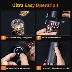 Electric <b>Salt</b> Pepper Grinder Set USB Rechargeable Warm LED Light Adjustable <b>Coarseness</b> Lidaop Large Capacity Automatic - Product Image 5