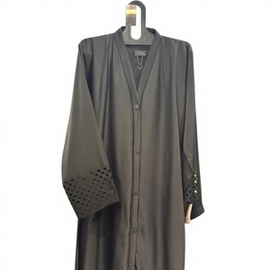 Abaya Negra Modesta para Mujer, Vestido Maxi con Manga Tres Cuartos, Cuello Chal, Poliéster Ligero, Ropa Tradicional de Oriente Medio - Product Image 4