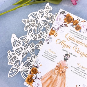 Tarjetas <span class=keywords><strong>de</strong></span> invitación cortadas con láser <span class=keywords><strong>de</strong></span> mariposa dulce princesa dieciséis invitación Baby Shower Ticket - Product Image 3