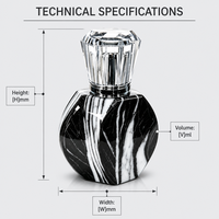 Flacon de parfum cylindrique de luxe à motif marbre mat imprimé par transfert d'eau, 50 ml, noir et blanc, en verre hexagonal personnalisé