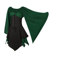 MS Wholesale Renaissance Robe Traditionnelle Irlandaise, Costume de Fête de Danse de Salon Féerique, Manchettes d'Elfe pour Femmes Adultes, Cosplay d'Halloween