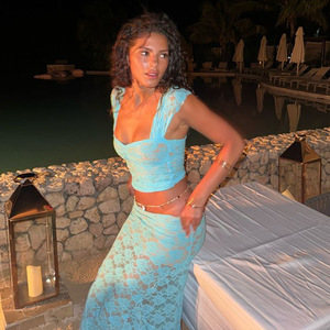 Robe longue en dentelle sans dos, col cœur, taille naturelle, robe de soirée, couleur unie, tissu polyester, tenue décontractée - Product Image 3