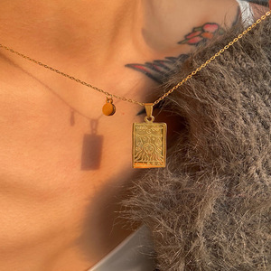 Mode Geschenk Schmuck Vergoldung Frauen Edelstahl Rechteck <span class=keywords><strong>Tarot</strong></span> Zwölf Zodiac Design Anhänger Halskette - Product Image 4