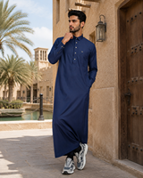 CCY Thobe islamique pour homme, Dishdasha Jubba, Robe arabe à manches longues, Robe de prière musulmane moderne et décontractée, Respirante, Style Moyen-Orient