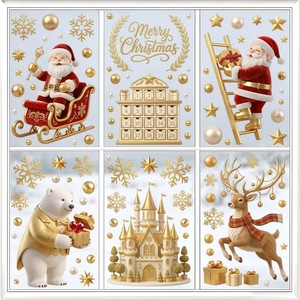 Adornos Navideños para Ventanas de Casa de Jengibre – Calcomanías de Vidrio con Santa, Trineo, Regalos y Bastones de Caramelo para Decoraciones Festivas de Escaparates - Product Image 6