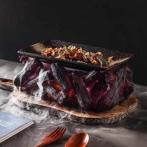 Plaque <span class=keywords><strong>de</strong></span> cuisson en charbon <span class=keywords><strong>de</strong></span> bois volcanique noir <span class=keywords><strong>de</strong></span> style japonais, utilisable sur glace sèche pour un effet artistique, <span class=keywords><strong>vaisselle</strong></span> créative - Product Image 1