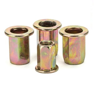 Écrous à sertir à tête plate à extrémité ouverte, rivets à corps moleté, inserts rivets, acier au carbone, M4 M5 M6 M8 M10 M12, zingué jaune - Product Image 6