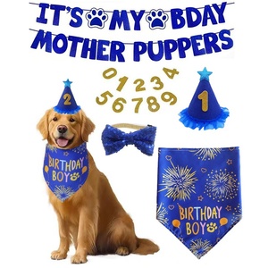 Ensemble d'accessoires de fête d'anniversaire pour animaux de compagnie : Foulard triangulaire et chapeau en tissu non tissé de luxe, personnalisables pour chien, pour une célébration festive. - Product Image 2
