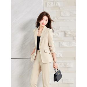 Women's Suit Set Slim Fit Two-Piece Business Office Lady Full Sleeve Worsted Anti-Wrinkle Spring Autumn Wear - Product Image 3