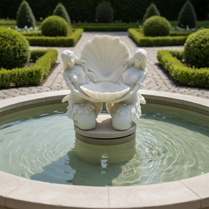 Statue de sirène nue en marbre blanc de Chine sculptée à la main pour la décoration de jardin extérieur - Product Image 1