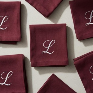 Hemstitch <b>Linen</b>/Cotton <b>Linen</b> <b>Cloth</b> Napkins Monogram Custom Design 100% <b>Linen</b> Scalloped Embroidered Edge <b>Table</b> Placemat Dining - Product Image 1