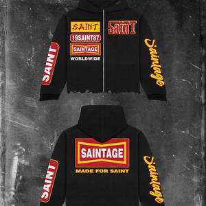 Sudadera con Capucha Oversize de Algodón Lavado al Ácido, Unisex, con Parches Personalizados, Bordado y Serigrafía, para Otoño, 350g, Estilo Urbano - Product Image 1