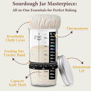 Wide Mouth Container Sourdough Starter Kit Jar, Thermometer, Feeding Sourdough Starter Jar Kit for Bread <b>Baking</b> - Product Image 2