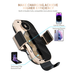 Caricabatterie Wireless per Auto con Doppia Bobina 15W, Tipo-C, Auto-Aggraffante, per Z Flip <span class=keywords><strong>6</strong></span> <span class=keywords><strong>iPhone</strong></span>, Ricarica Rapida, Magnetico Pieghevole - Product Image 2