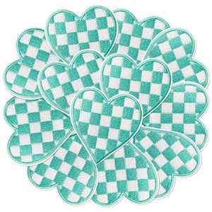 Nouveau Patch Brodé Thermocollant Motif Cœur à Carreaux Aqua avec Nœud Papillon pour Décoration de Chapeaux et Sweats à Capuche - Product Image 4