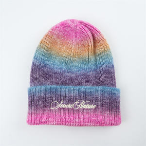 Venta al por mayor <span class=keywords><strong>de</strong></span> alta calidad gradiente gorros sombrero con logotipo bordado personalizado gorros <span class=keywords><strong>de</strong></span> invierno <span class=keywords><strong>de</strong></span> punto logotipo bordado personalizado - Product Image 5