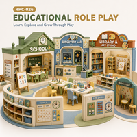 Centre de jeu éducatif personnalisé avec rembourrage doux, incluant une salle de classe, une bibliothèque scientifique, des espaces d'art et de compétences éducatives pour les enfants d'âge préscolaire, et un café