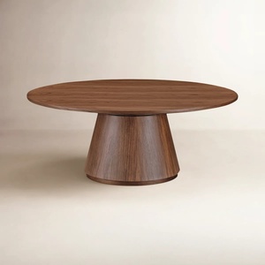 Tavolino da Caffè <span class=keywords><strong>Rotondo</strong></span> <span class=keywords><strong>in</strong></span> Legno Burlwood Stile Mid-Century Modern per Soggiorno, <span class=keywords><strong>Tavolo</strong></span> Centrale Piccolo con Base Affusolata per Appartamento - Product Image 5
