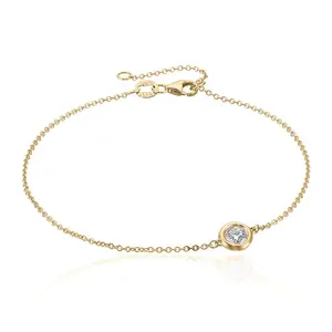 Wholesale Delicate Real 14k 18k Solid Gold Bezel Set Diamond Bracelet Jewelry
