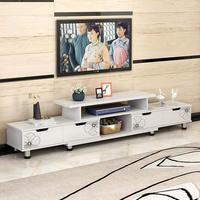 Meuble TV et Table Basse Nordique Moderne Rétractable en MDF pour Salon, 4 Tiroirs, 5 Étagères, Écologique, Durable et Gain de Place