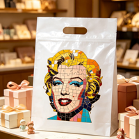 Sacs d'emballage jetables en plastique blancs à poignée découpée, motif mosaïque unique, pour bijoux, accessoires et boutiques