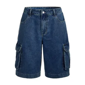 Высококачественные винтажные темно-синие пуговицы, негабаритные уличные джинсовые шорты для мужчин