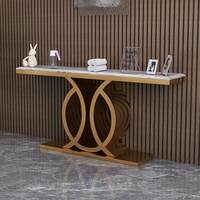 Consoles modernes de luxe en demi-lune Table d'entrée en acier inoxydable avec pieds Table d'entrée rectangulaire en pierre frittée