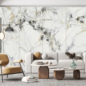 Premium terbaik Gloss disinter meja batu Imperial Jade hijau bertekstur Sintered lukisan batu latar belakang dinding Tv