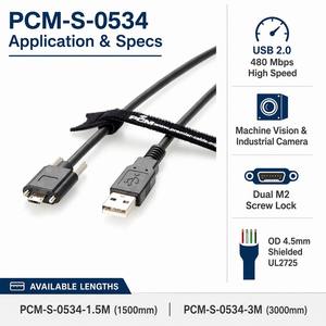 Câble USB <span class=keywords><strong>2.0</strong></span> industriel Type-A vers Micro B à visser, blindé, plaqué or, anti-vibration pour caméra de vision industrielle et automatisation - Product Image 3