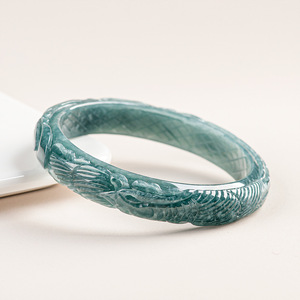 Pulsera de <span class=keywords><strong>Jade</strong></span> Natural <span class=keywords><strong>Azul</strong></span> Agua con Fénix Tallado en Círculo Positivo para Mujer - Product Image 2