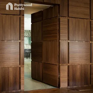 Prettywood Pintu Kayu Solid, Kayu Walnut Veneer Interior Flush-To-Wall