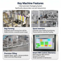 Machine automatique de formage, remplissage et scellage de sachets à bec verseur HFFS, 50 sachets/min, pour jus, aliments pour bébés, purées et produits liquides