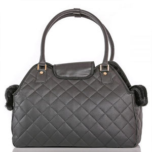 Özel kapitone Vegan Faux deri bayanlar shearlling Tote çanta ile Pet çanta kedi köpek seyahat taşıyıcısı - Product Image 3