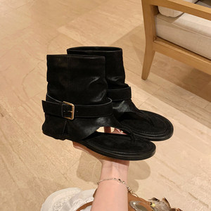 Trendy Round Toe Thong Boots for Women's 2026 Spring Summer New Arrival Western Style Mid Calf Strappy Sandals - Product Image 3