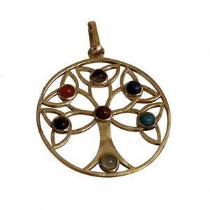 Colgante de piedras preciosas de la vida del árbol de 7 Chakras de diseño único, joyería de latón de moda con incrustaciones de ajuste de bisel - Product Image 2