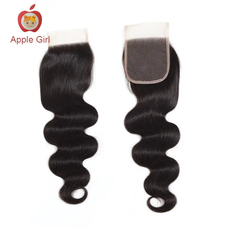 Virgin Hair Closure Brazilian Virgin Human Hair Weave 4X4 Lace Closures Peruvian Malaysian Indian Mongolian Body Wave Closure Remy Apple Girl