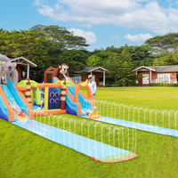 Toboggan aquatique gonflable pour enfants AirMyFun, en tissu Oxford, double piste, longues pistes, toboggan gonflable personnalisé pour jardin