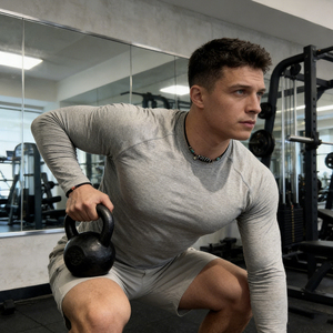 Maglietta a Maniche Lunghe Senza Cuciture in Jacquard ad Asciugatura Rapida per Uomo, Abbigliamento Sportivo Compressivo per Fitness e Allenamento all'Aperto - Product Image 2